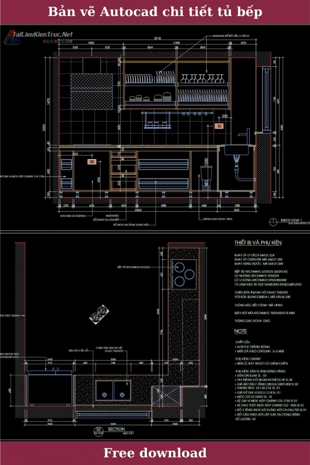 4. Bản vẽ chi tiết tủ bếp file cad miễn phí