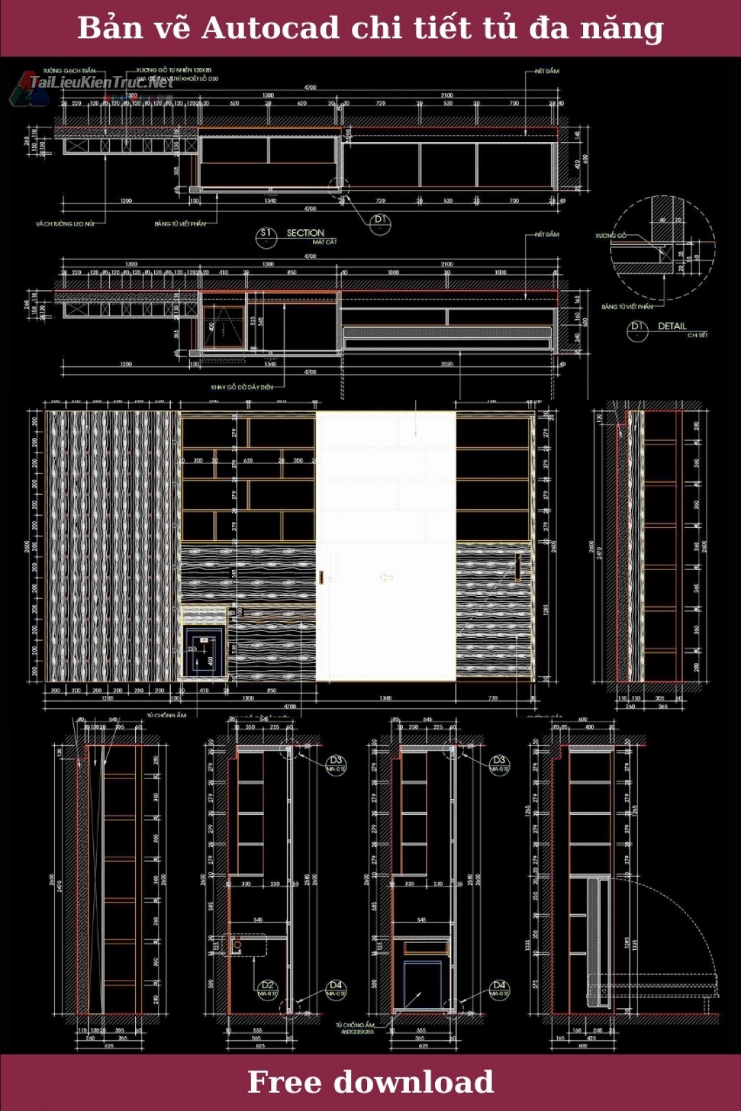 5. Bản vẽ chi tiết tủ đa chức năng miễn phí