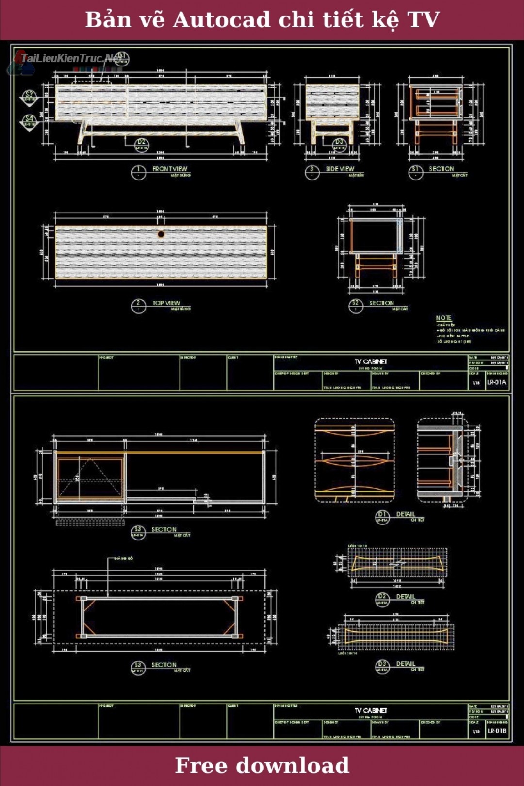 8. Bản vẽ chi tiết kệ TV file Autocad miễn phí