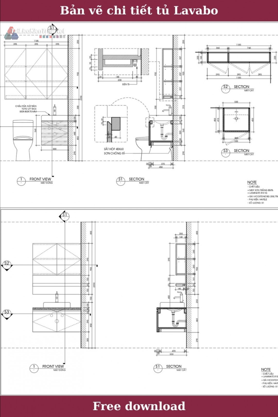 14. Bản vẽ chi tiết tủ lavabo