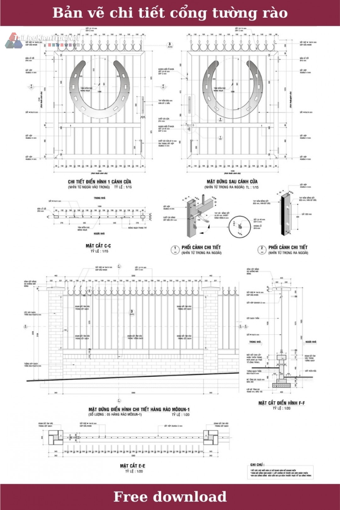 4. Bản vẽ chi tiết cổng tường rào miễn phí