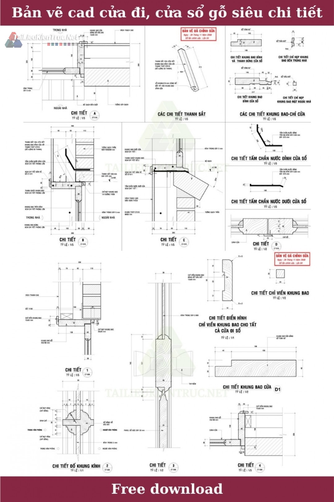 5. Bản vẽ Autocad chi tiết cửa đi cửa sổ tổng hợp miễn phí