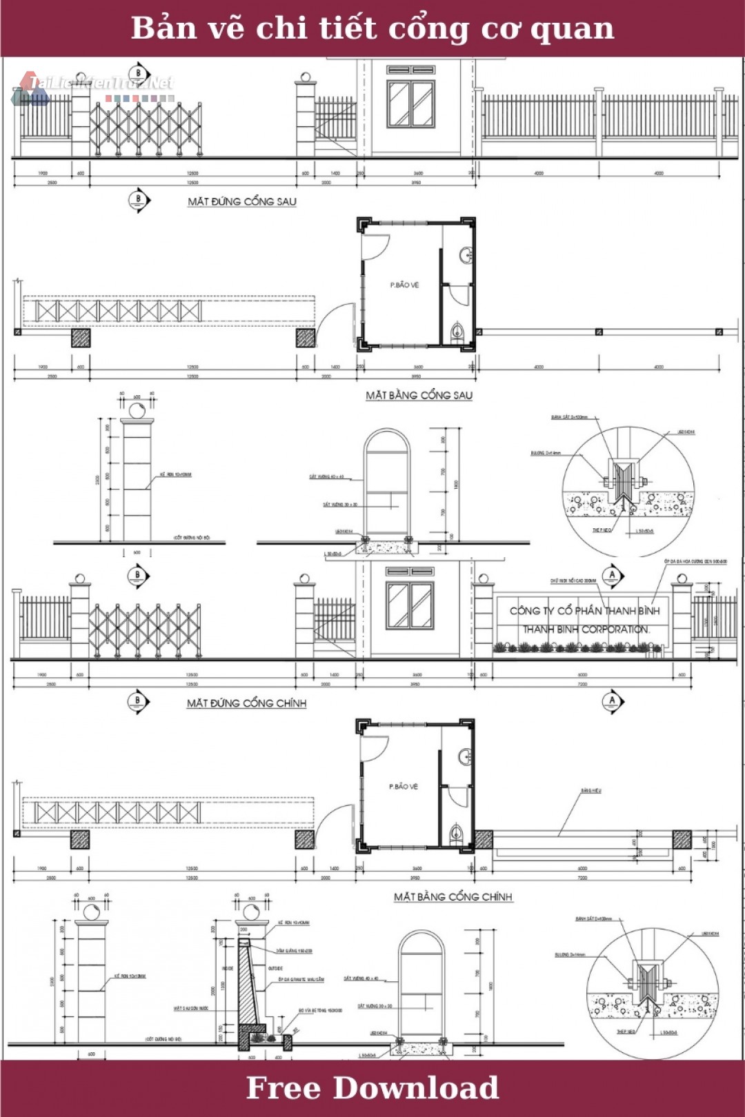 1. Bản vẽ chi tiết cổng tường rào cơ quan