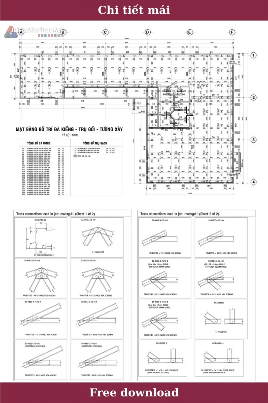 3. Bản vẽ chi tiết mái Autocad tải về miễn phí