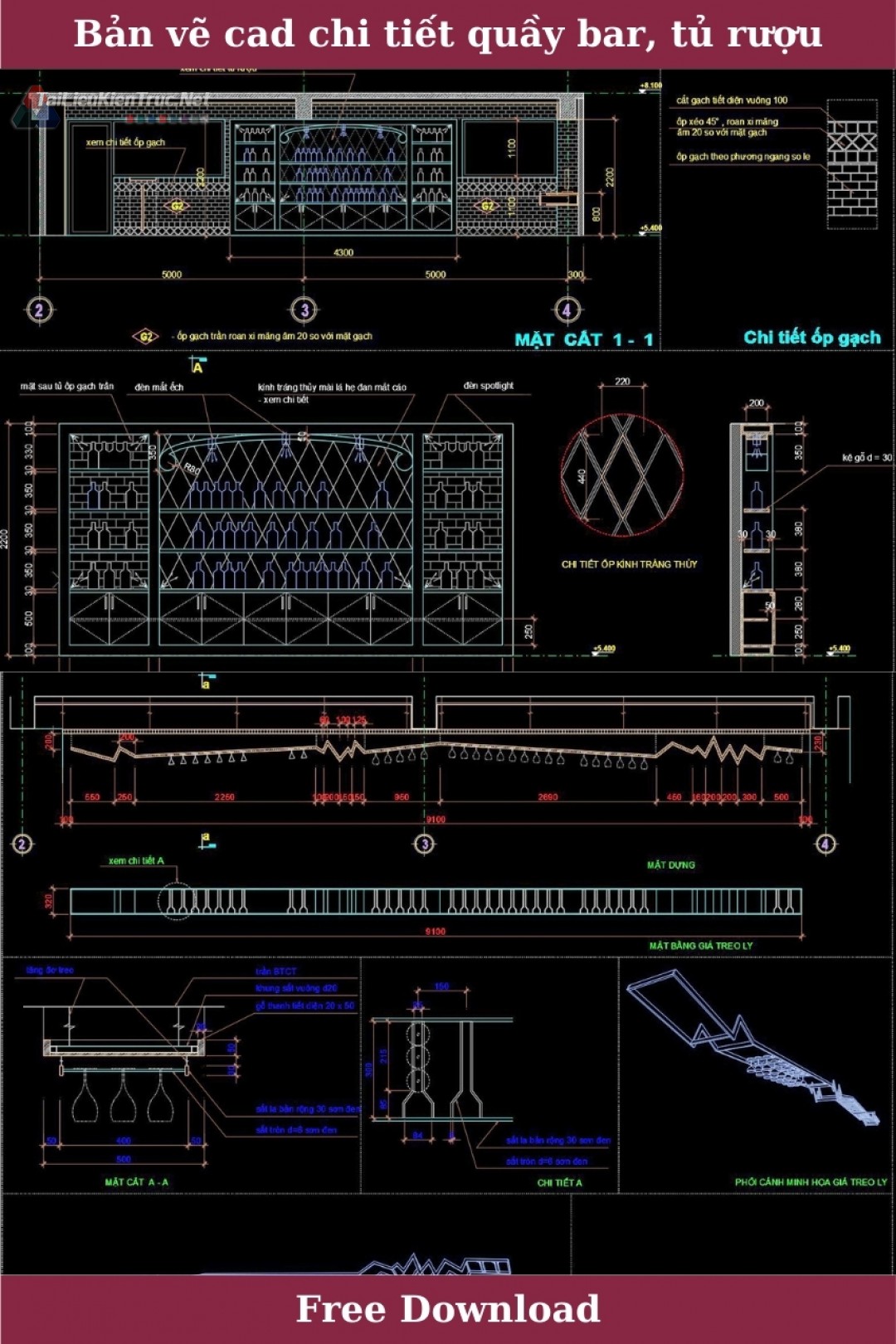 17. Bản vẽ cad chi tiết quầy bar tủ rượu miễn phí