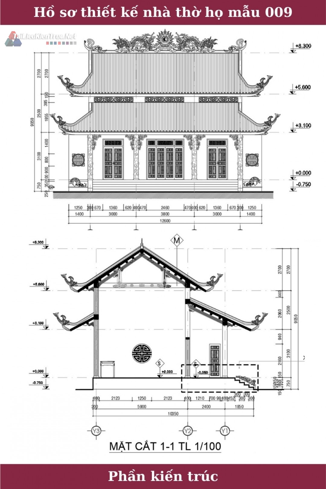 Hồ sơ thiết kế thi công nhà thờ họ mẫu số 009