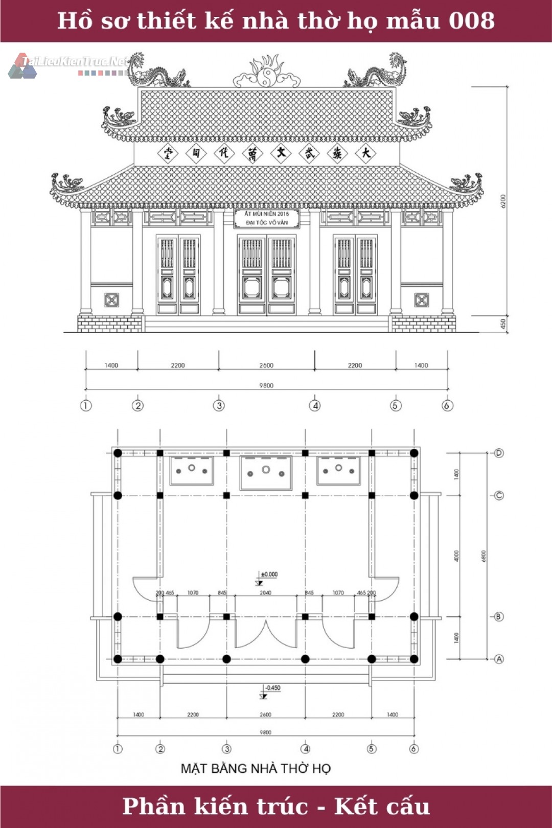 Hồ sơ thiết kế thi công nhà thờ họ mẫu số 008