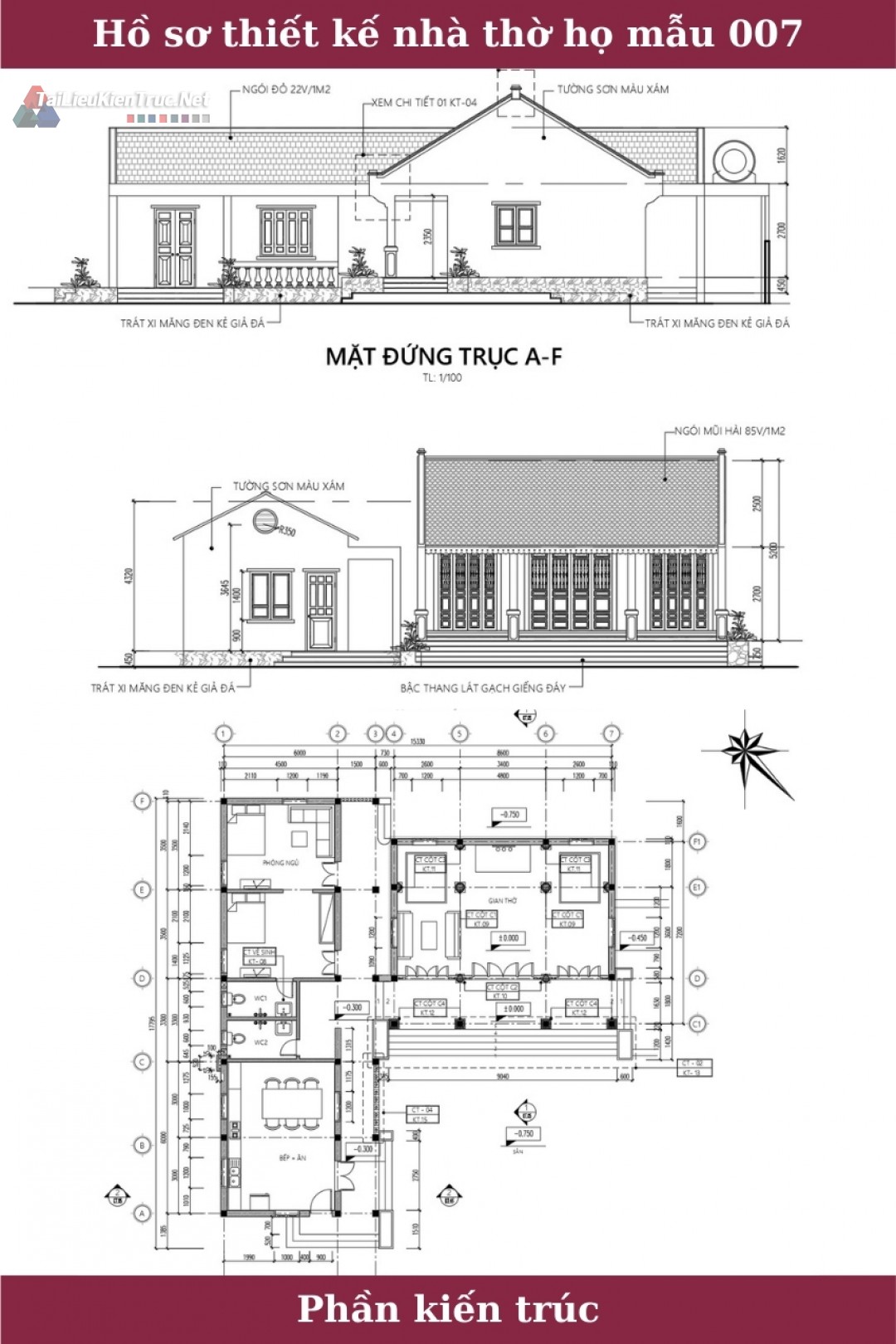 Hồ sơ thiết kế thi công nhà thờ họ mẫu số 007 full Kiến trúc