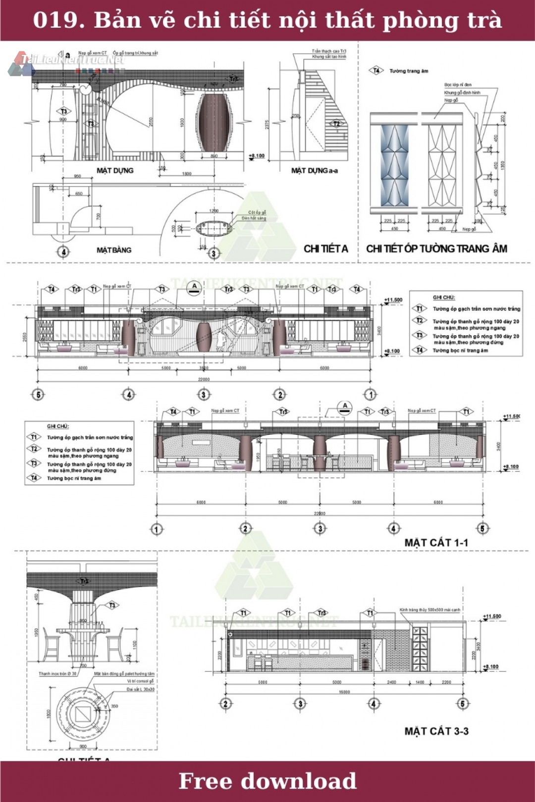019. Bản vẽ chi tiết nội thất phòng trà miễn phí tải về