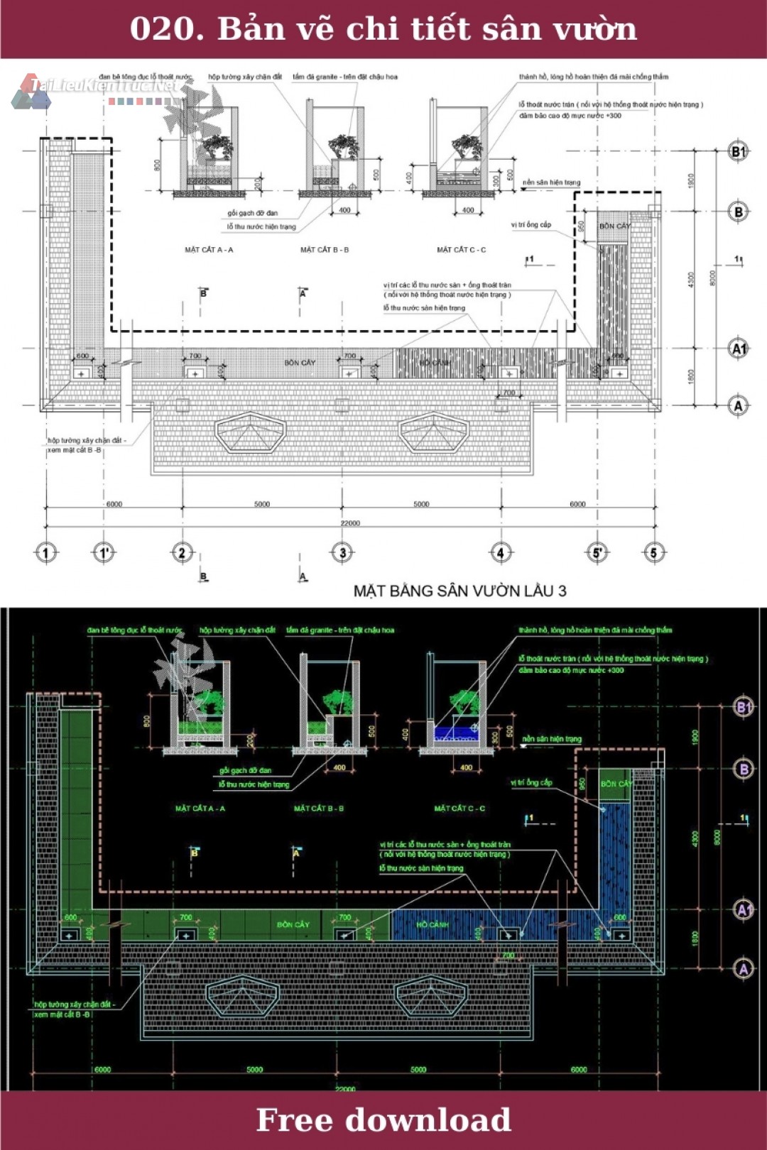 020. Bản vẽ chi tiết sân vườn miễn phí tải về