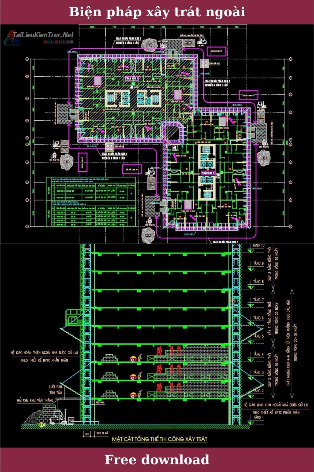 1. Bản vẽ biện pháp thi công xây trát ngoài miễn phí
