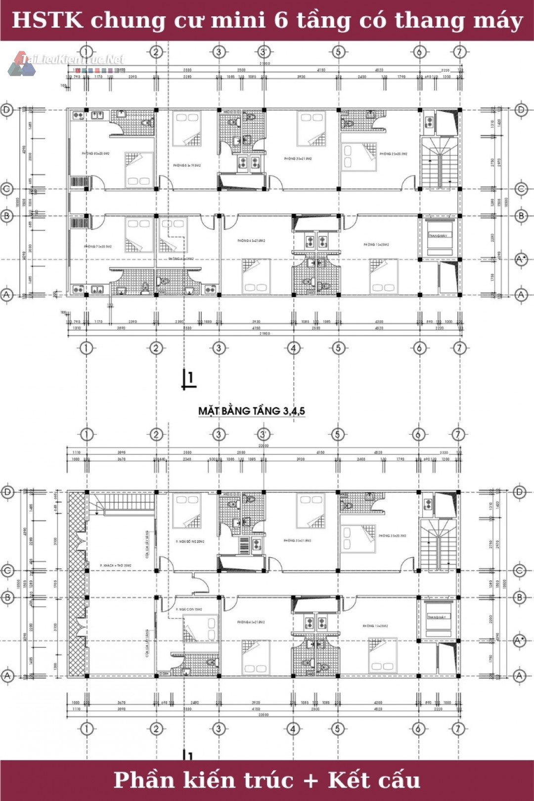 58. Hồ sơ thiết kế chung cư mini 6 tầng KT 10.5 x 21m có thang máy full kiến trúc, kết cấu