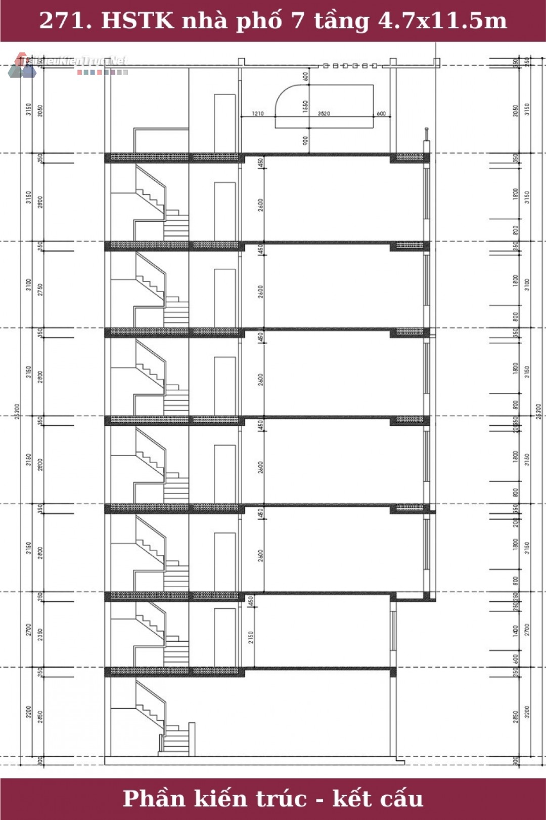 271. HSTK nhà phố 7 tầng 4.7x11.5m full kiến trúc kết cấu