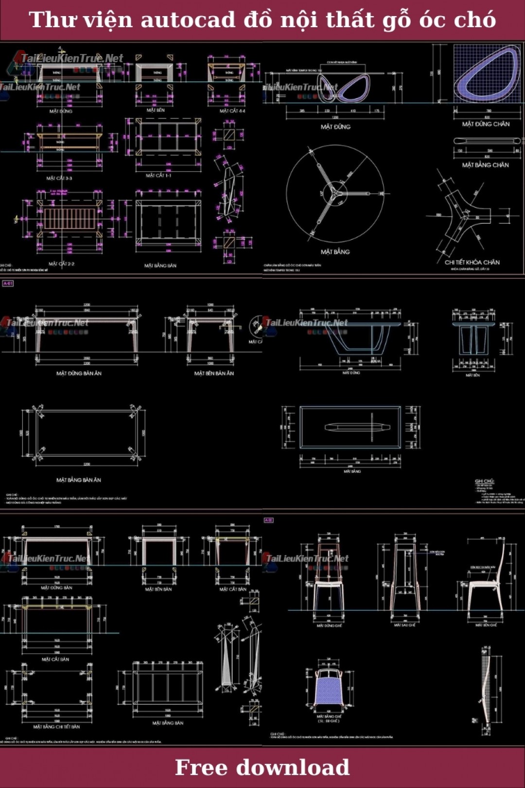 Thư viện autocad đồ nội thất gỗ óc chó miễn phí