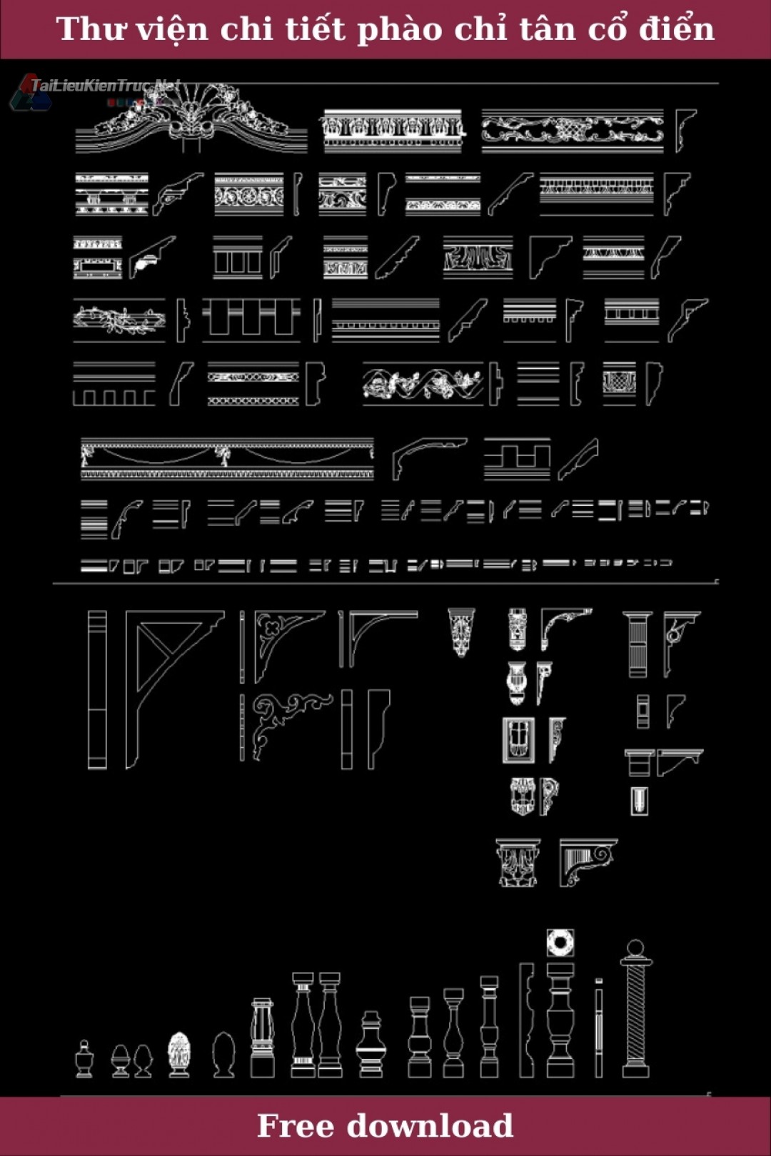 Thư viện autocad 2d tổng hợp các chi tiết Phào chỉ châu âu miễn phí download