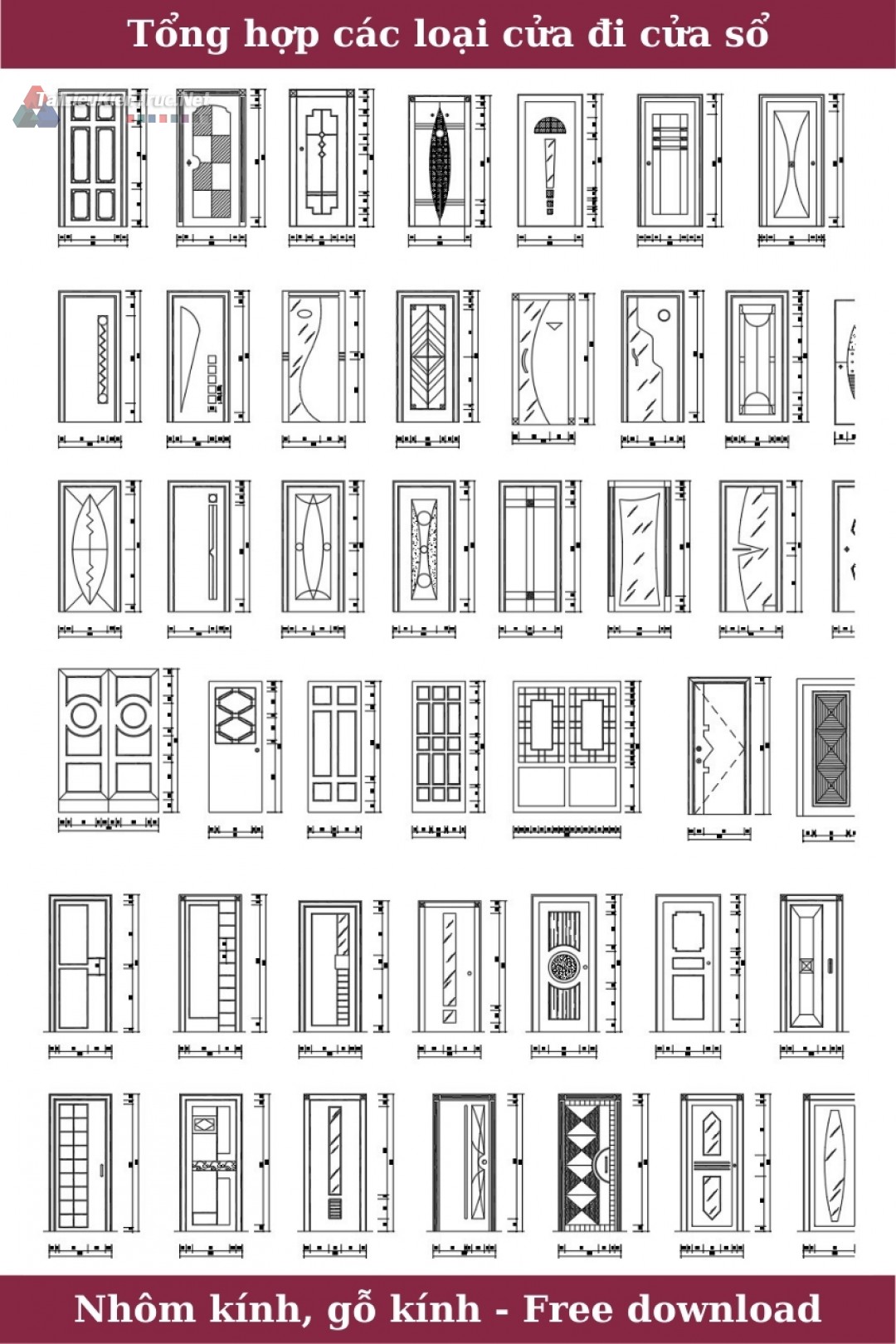 Thư viện autocad tổng hợp các loại cửa đi, cửa sổ khung nhôm, gỗ miễn phí tải về