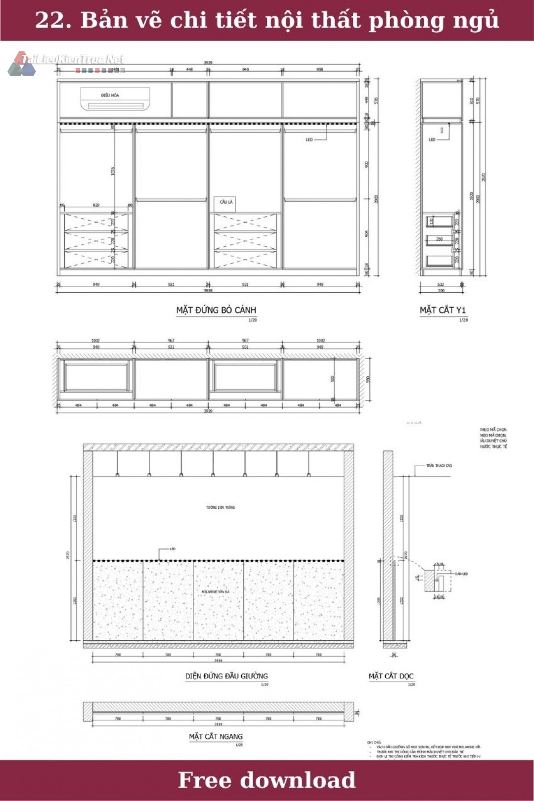 22. Bản vẽ chi tiết nội thất phòng ngủ