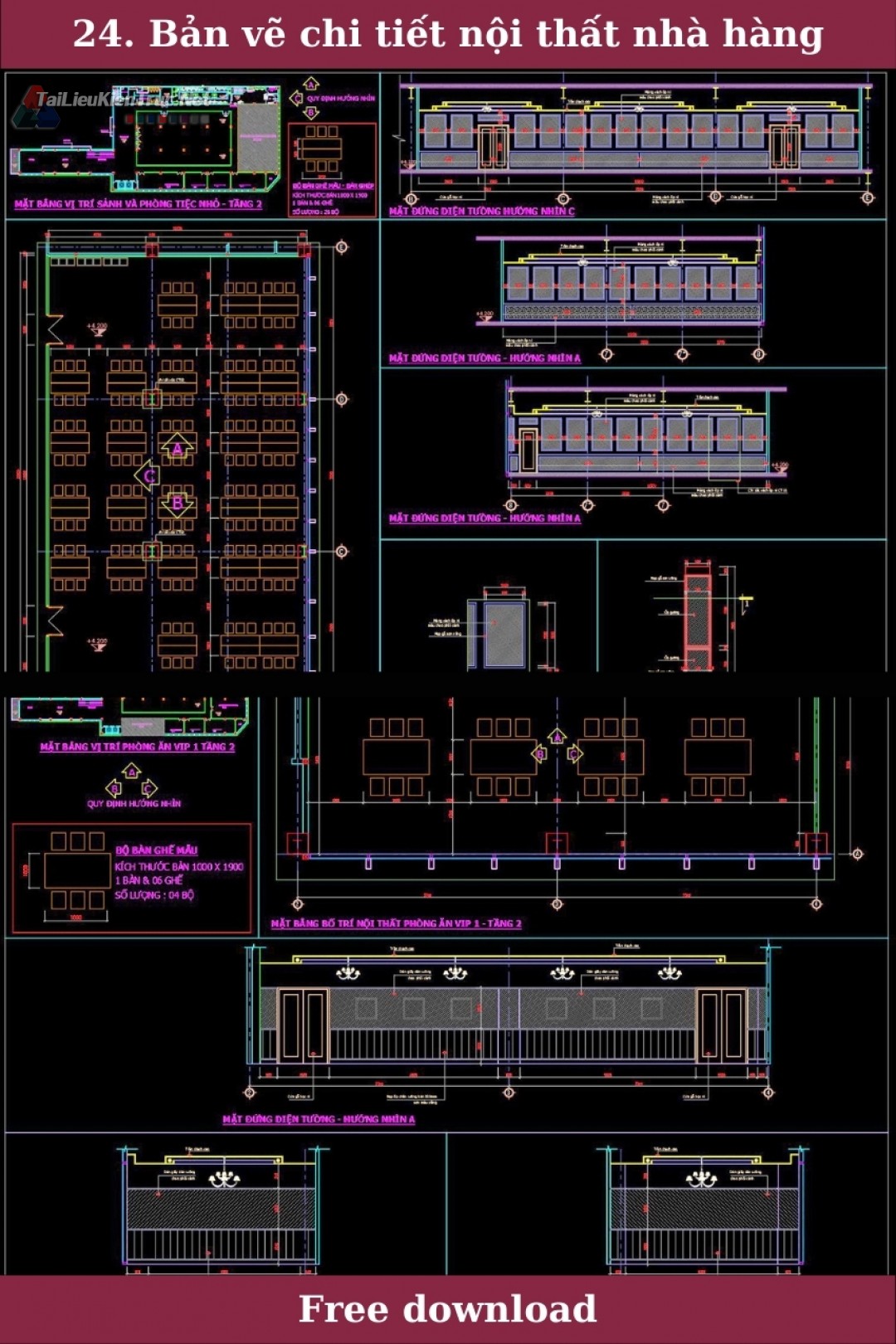 24. Bản vẽ chi tiết nội thất nhà hàng miễn phí