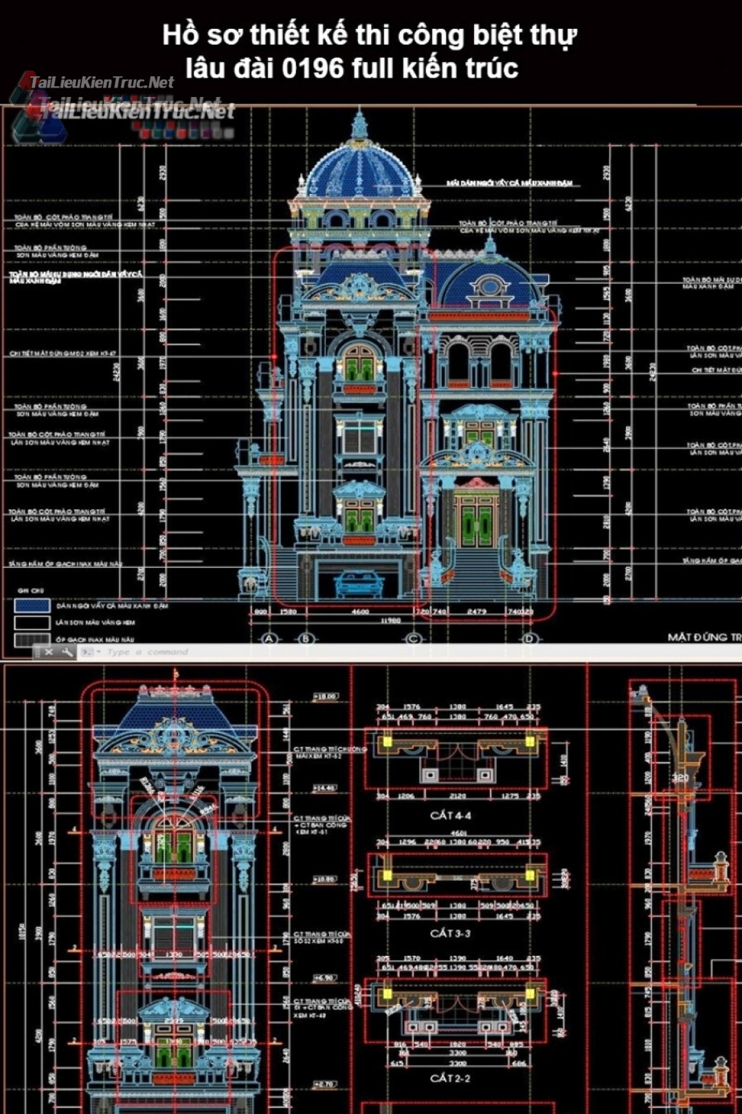 Hồ sơ thiết kế thi công biệt thự lâu đài 0196 full kiến trúc