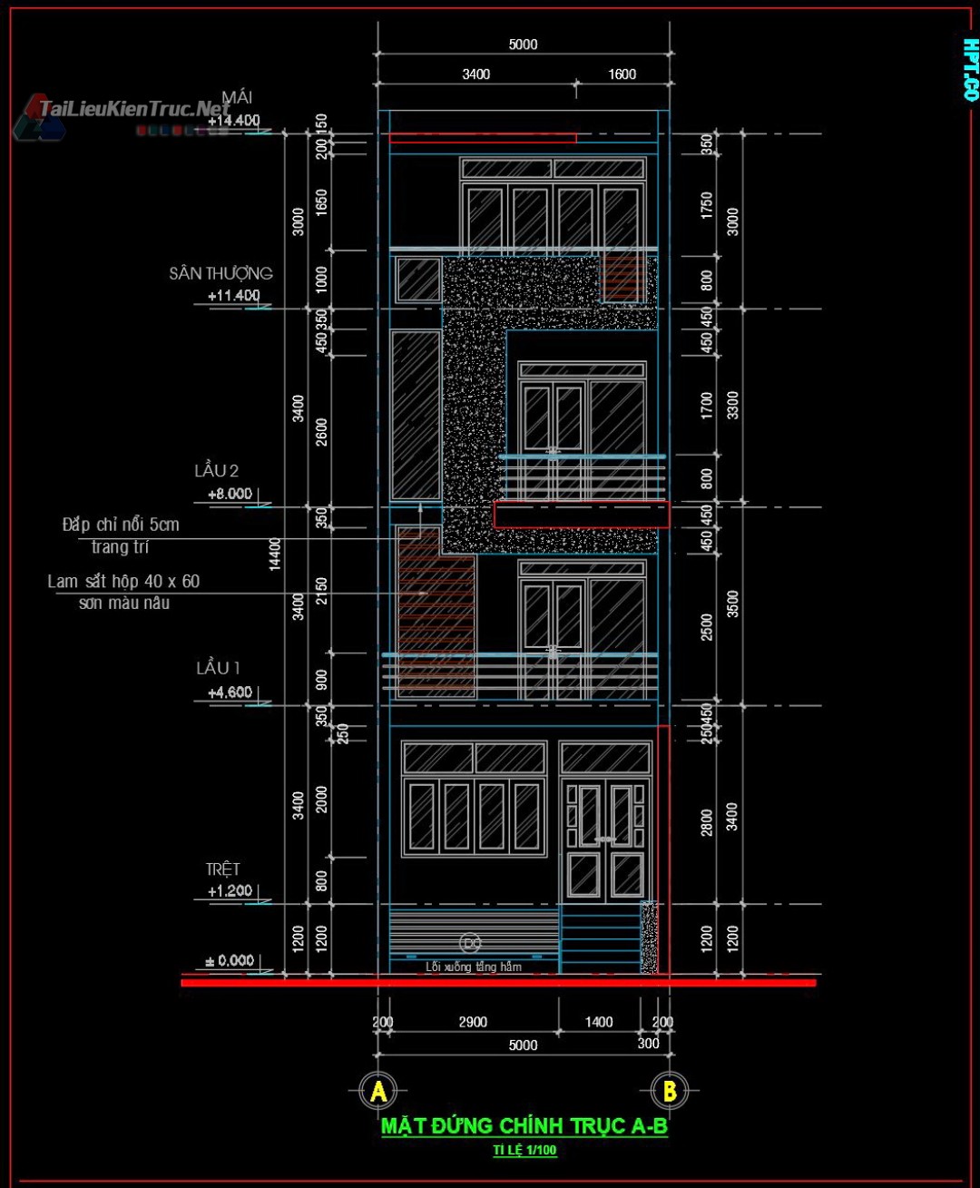 Hồ sơ thiết kế bản vẽ thi công nhà phố 4 tầng diện tích 5x15m 229 full kiến trúc, kết cấu
