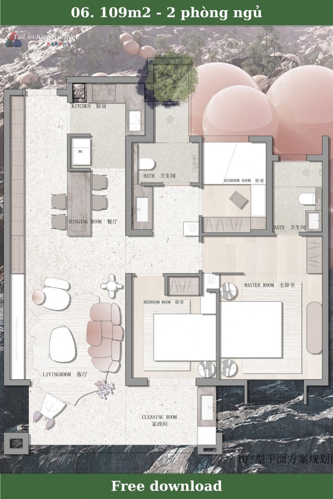 6. Mặt bằng căn hộ 2 phòng ngủ 109 m2