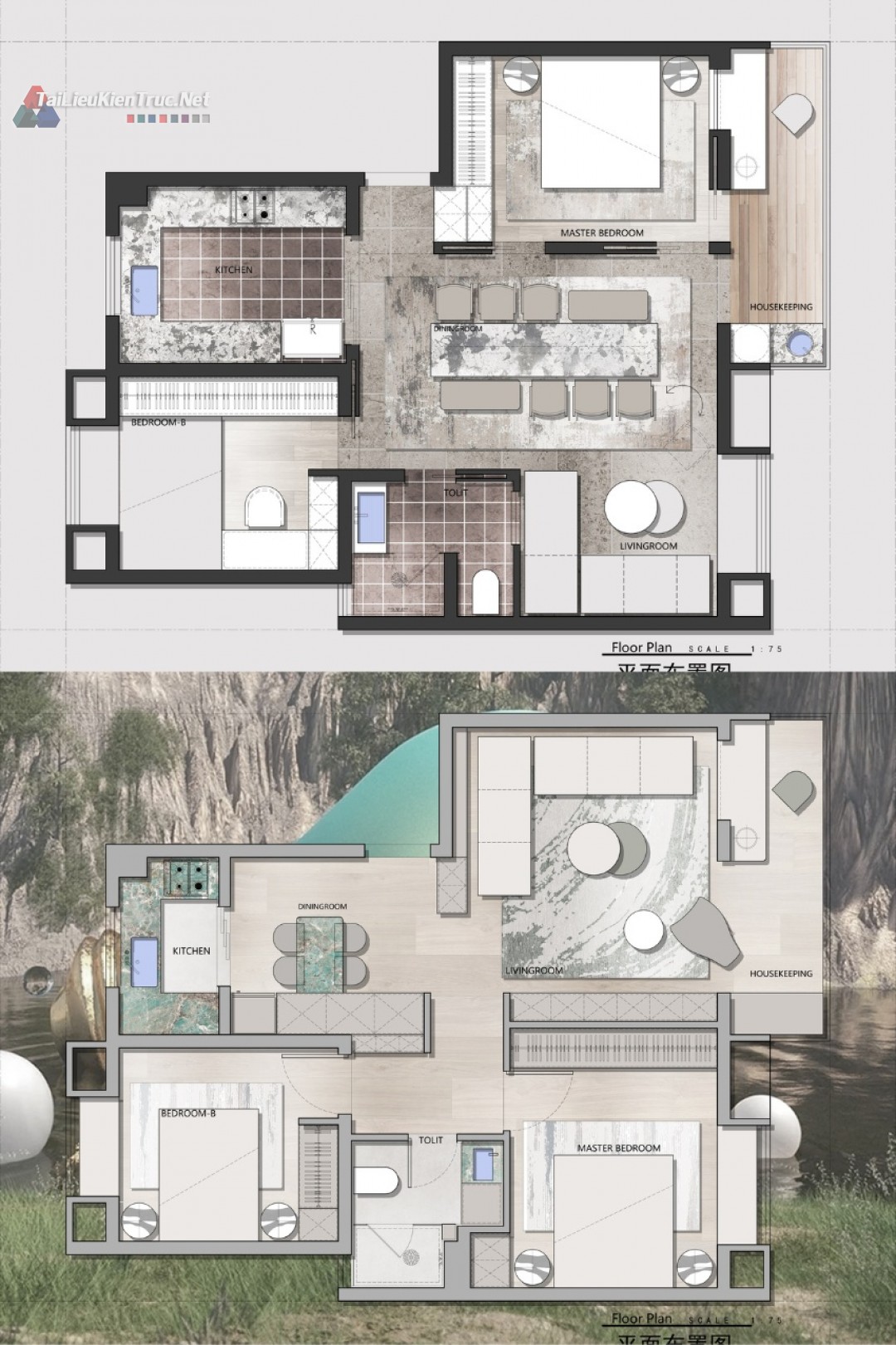 Mặt bằng căn hộ 2 phòng ngủ 100m2 Cad + Psd 003