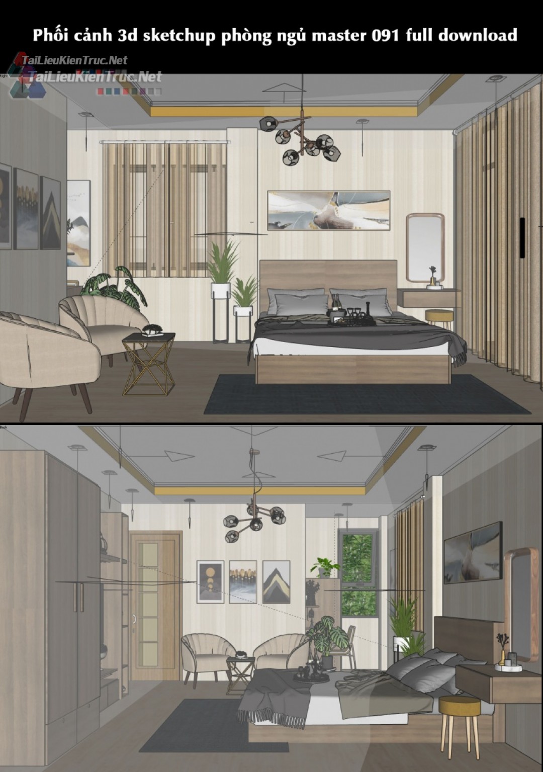 Phối cảnh 3d sketchup phòng ngủ master 091 full download