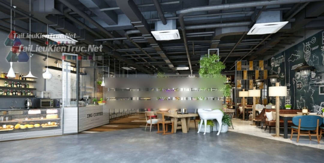 Phối cảnh 3d Nội thất Quán Cà Phê phong cách Hiện đại 113