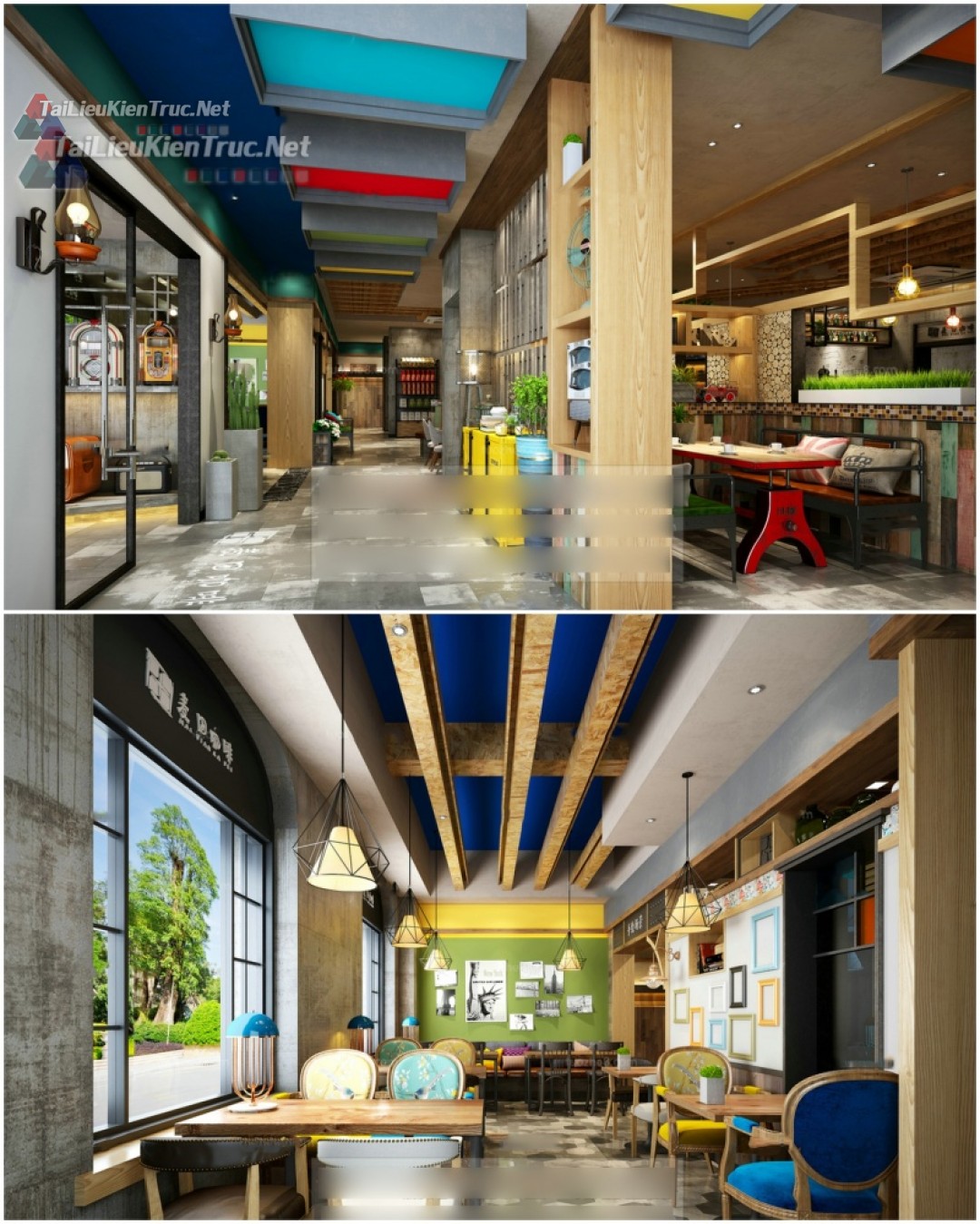 Phối cảnh 3d Nội thất Quán Cà Phê phong cách Hiện đại 111