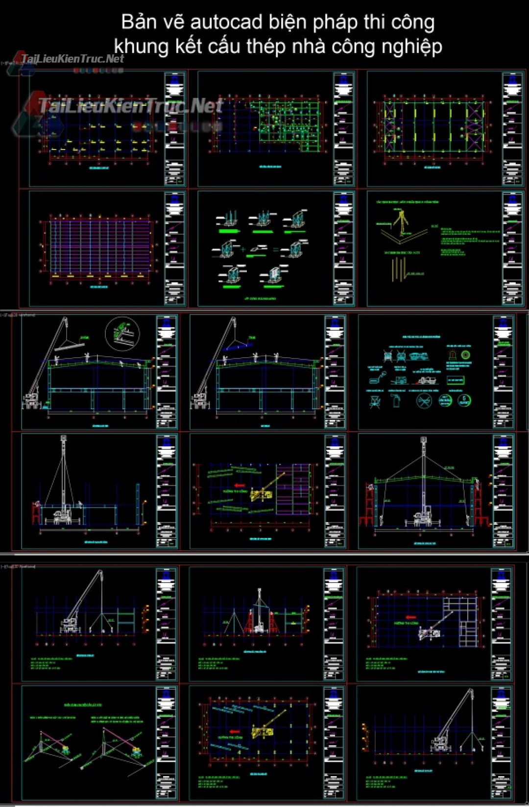 Bản vẽ autocad biện pháp thi công khung kết cấu thép nhà công nghiệp