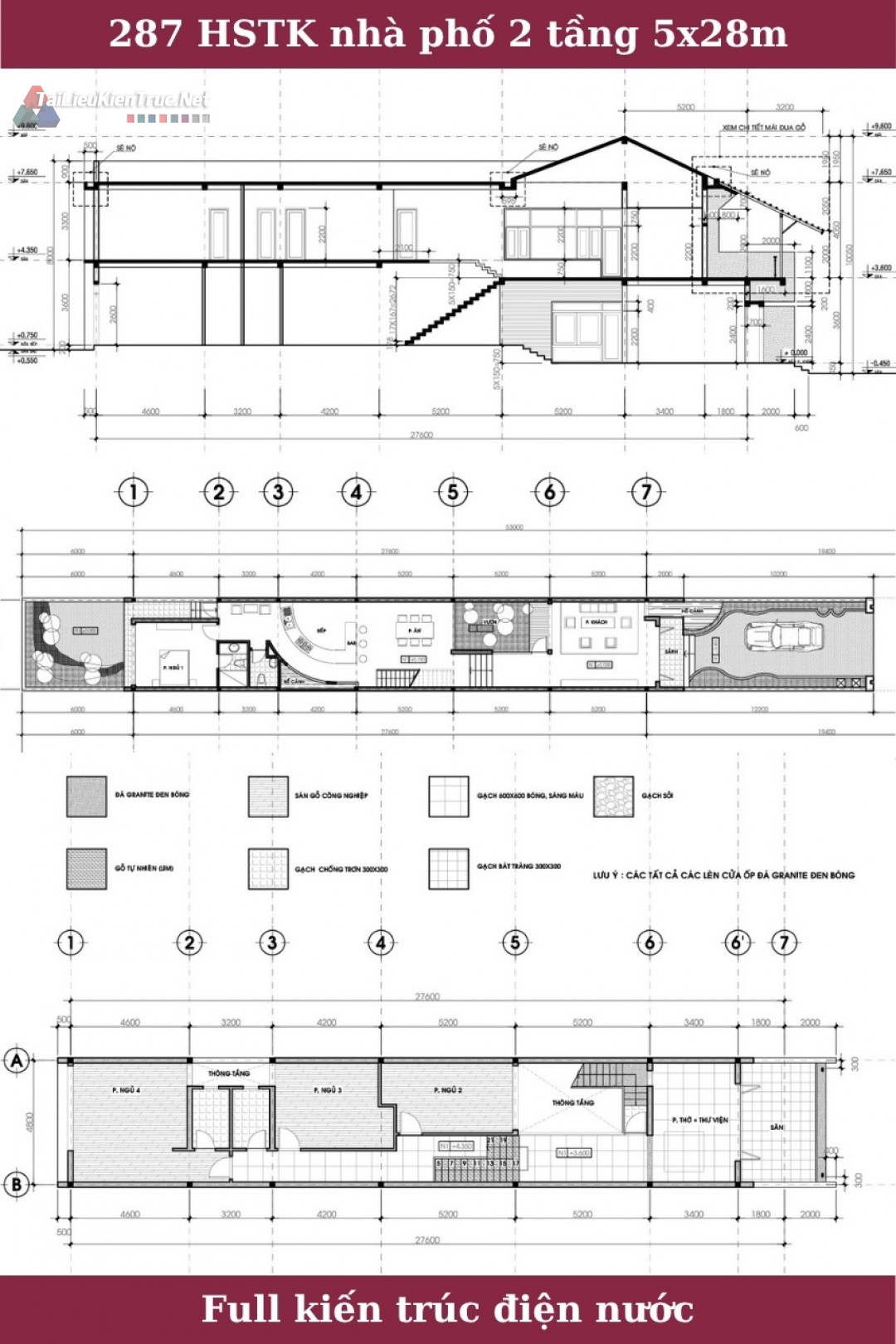 287 Hồ sơ thiết kế nhà phố 2 tầng 5x28m full kiến trúc điện nước