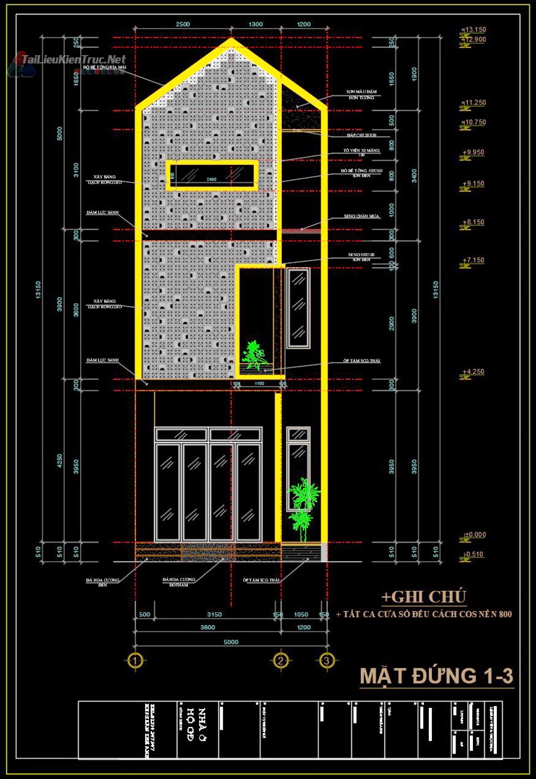 Hồ sơ thiết kế bản vẽ cad thi công nhà phố 2 tầng 5x23m 231 full kiến trúc