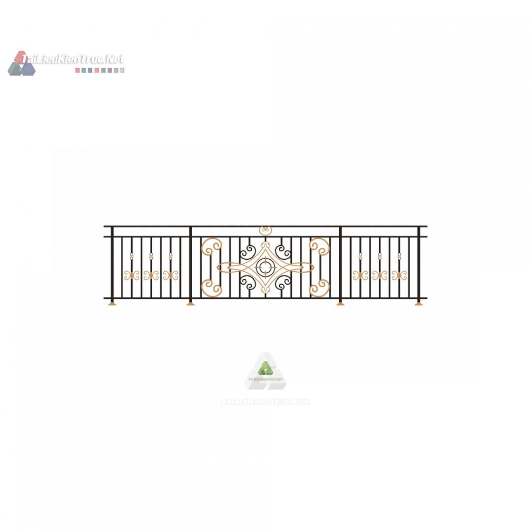 008 Mô Hình Lan Can Sắt Mỹ Thuật Điểm Nhấn Hoa Văn Vàng Đồng (File SketchUp)