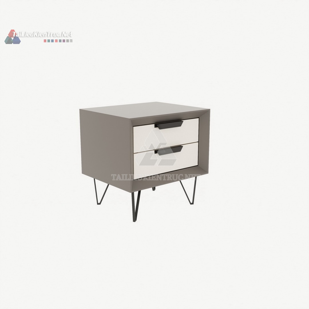 007 Tải Miễn Phí: Mô Hình Tủ Đầu Giường Hiện Đại Chân Hairpin 2 Ngăn (File SketchUp)