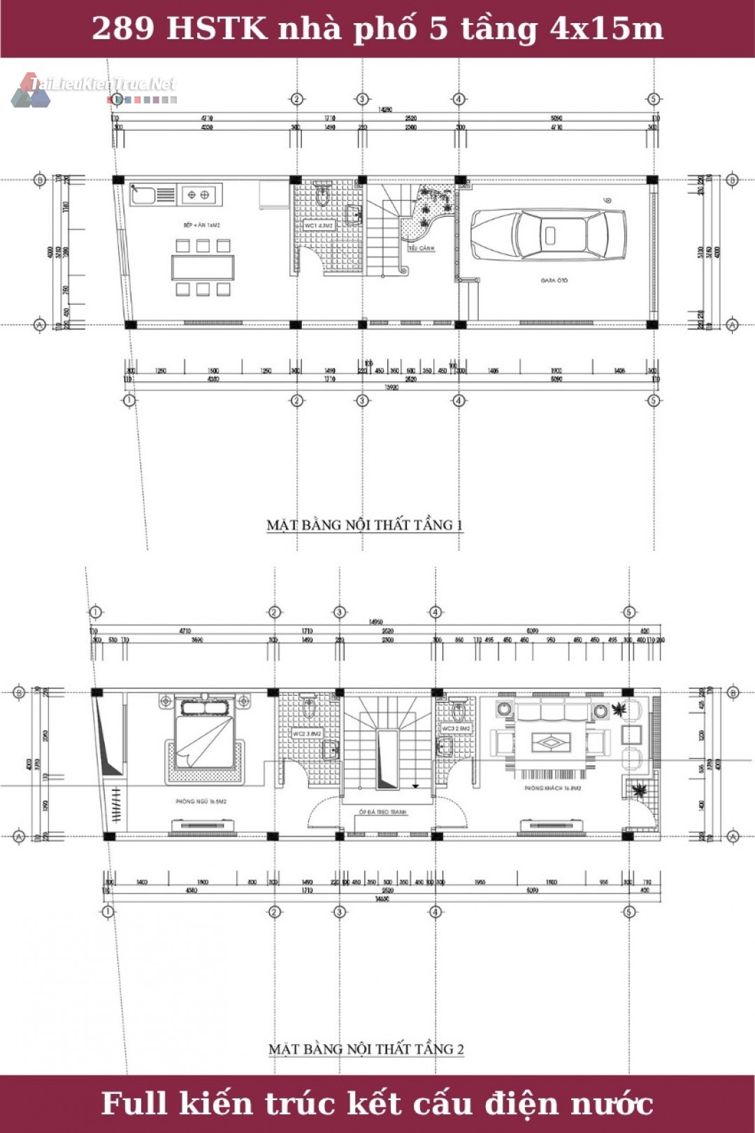 289 Hồ sơ thiết kế nhà phố 5 tầng 4x15m full kiến trúc, kết cấu, điện nước