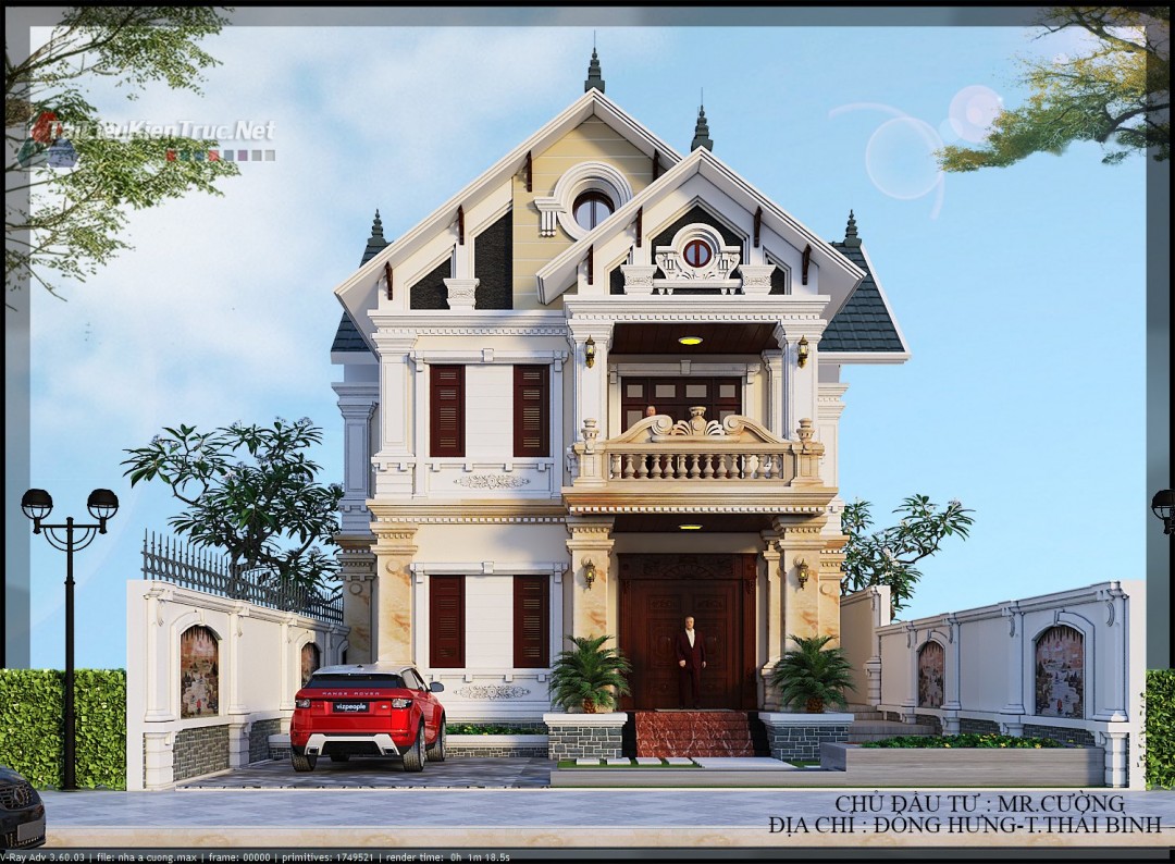 108 Phối cảnh biệt thự mái thái tân cổ điển file 3ds max
