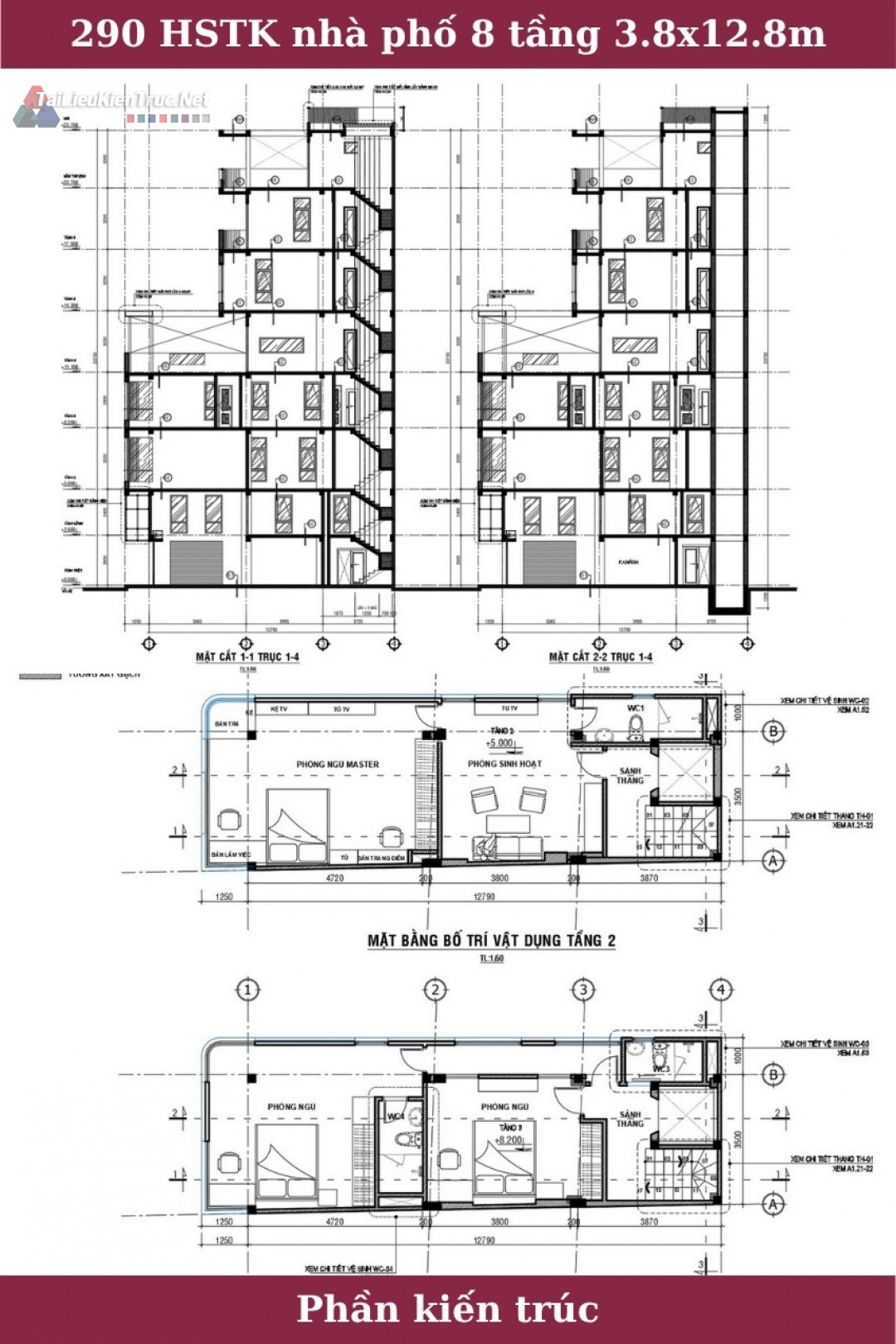 290 Hồ sơ thiết kế nhà phố 8 tầng 3.8x12.8m full kiến trúc