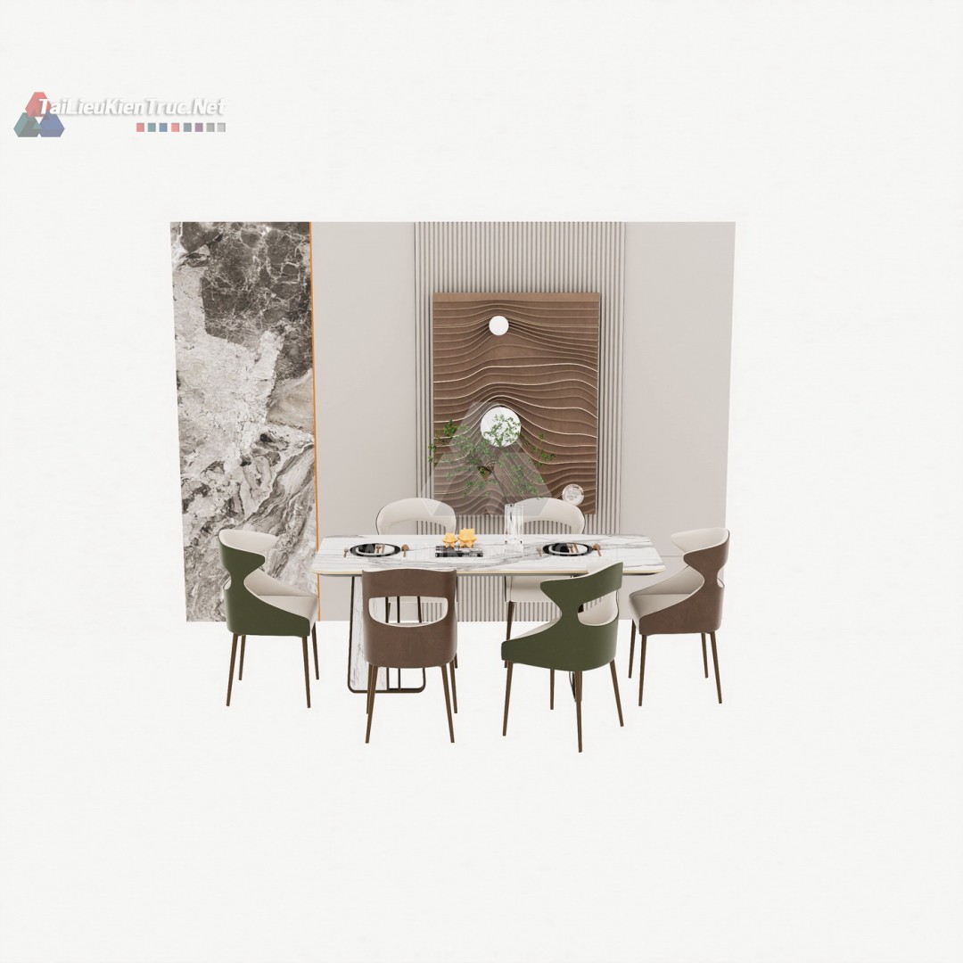 164 Bộ Mô Hình SketchUp Phòng Ăn Sang Trọng Với Decor Tường Nghệ Thuật