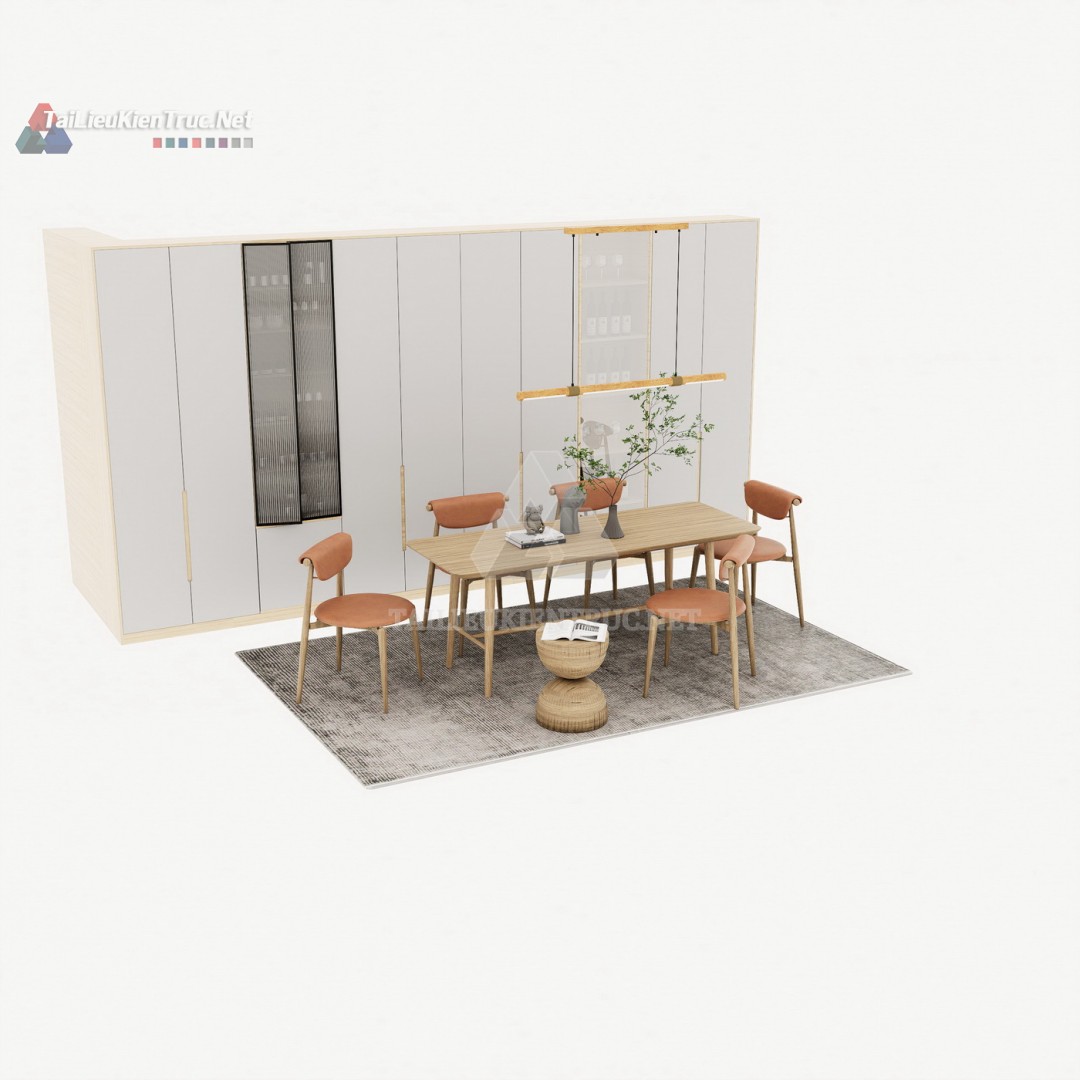169 Bộ Mô Hình SketchUp Phòng Ăn Hiện Đại Tối Giản Với Tủ Lưu Trữ Thông Minh