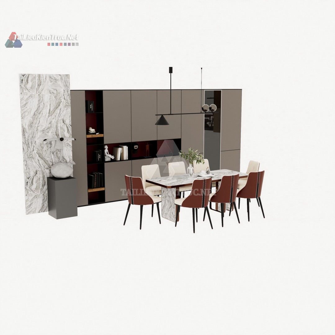 170 Bộ Mô Hình SketchUp Phòng Ăn Hiện Đại & Sang Trọng Với Tủ Tích Hợp