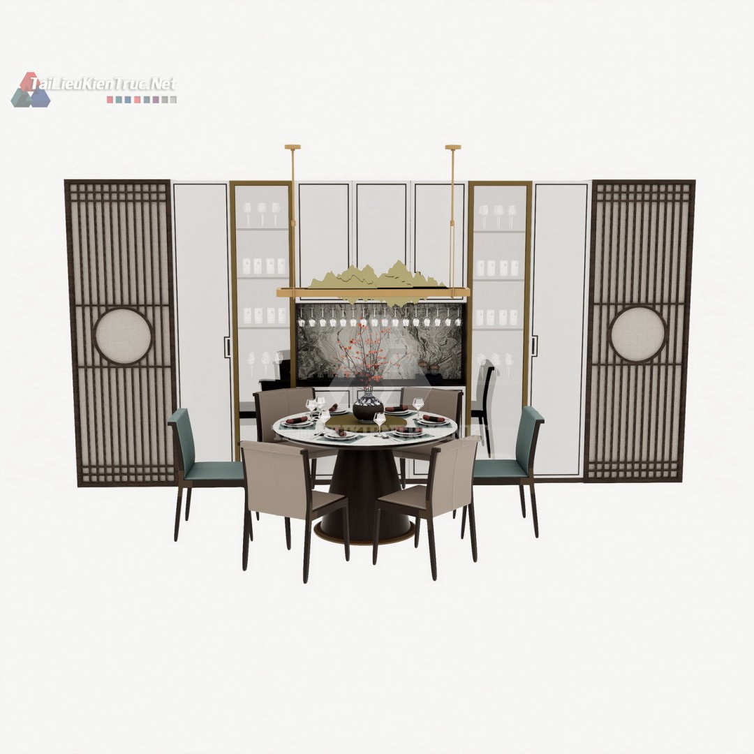 176 Bộ Mô Hình SketchUp Phòng Ăn Phong Cách Á Đông Hiện Đại Đậm Bản Sắc