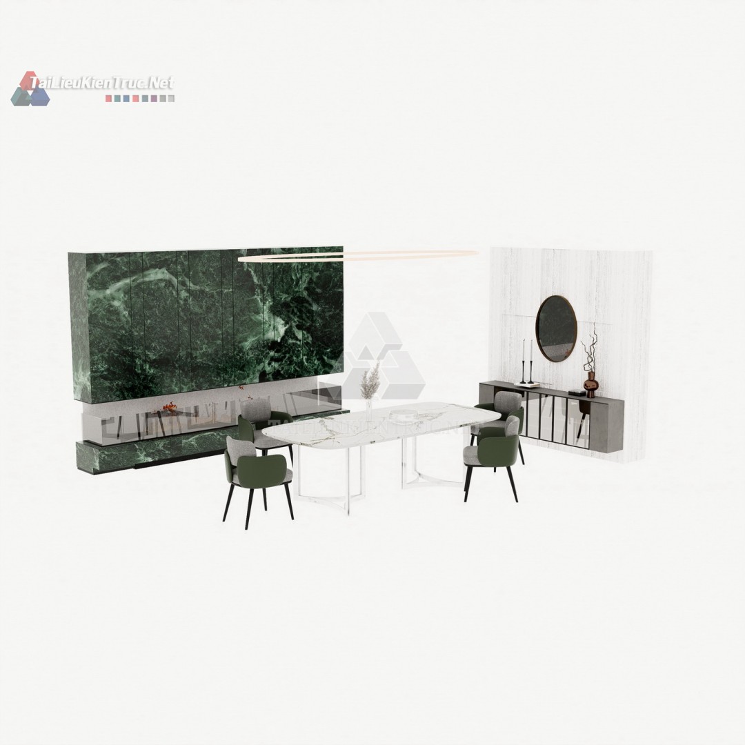 177 Bộ Mô Hình SketchUp Phòng Ăn Sang Trọng Với Điểm Nhấn Đá Marble Xanh