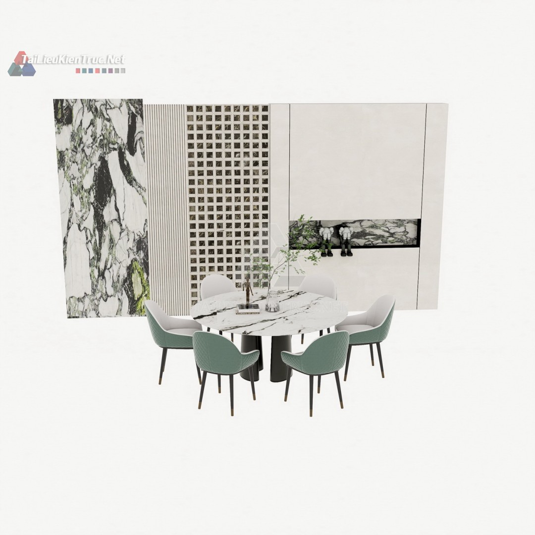 179 Bộ Mô Hình SketchUp Phòng Ăn Sang Trọng Với Đá Marble & Trang Trí Độc Đáo