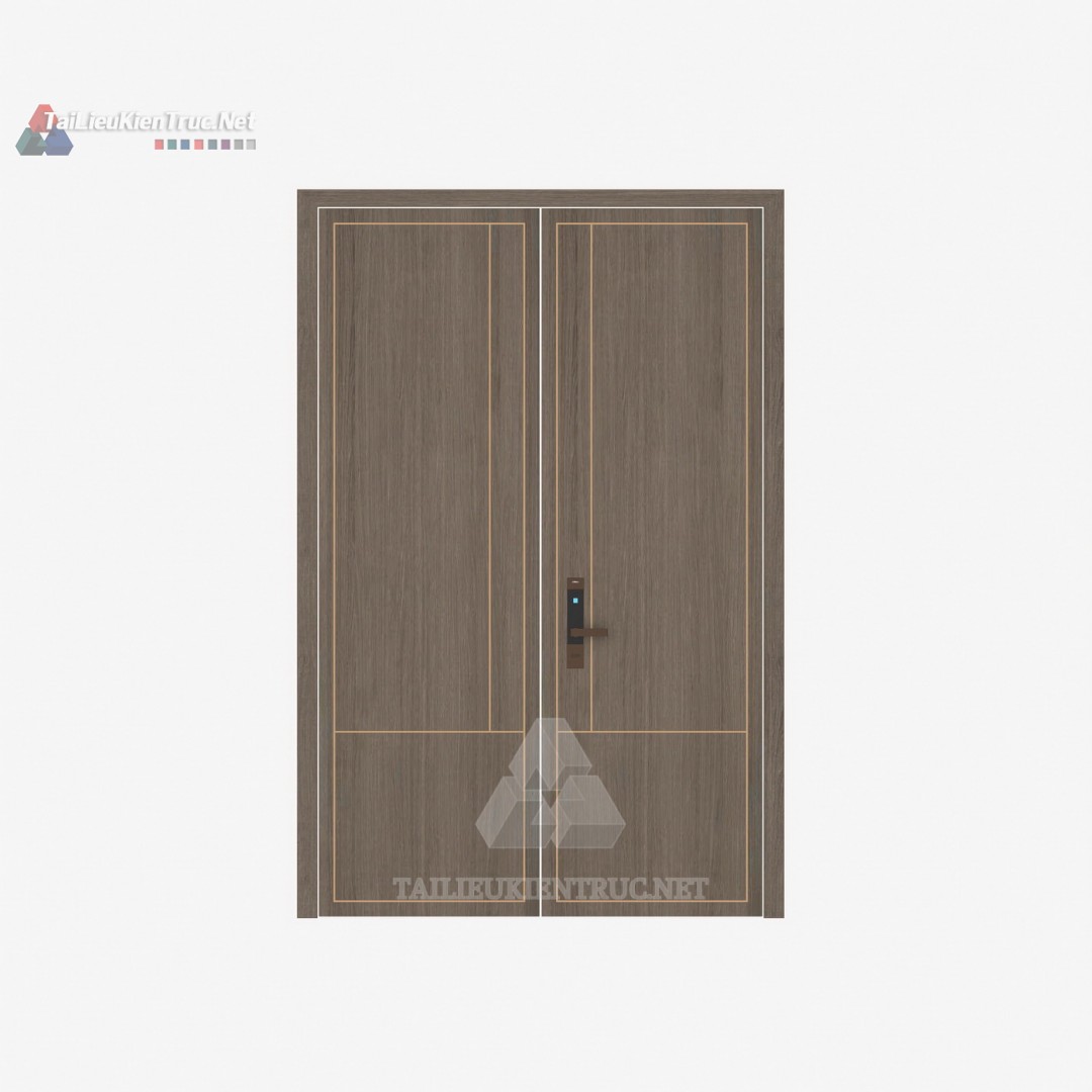 080 Mô Hình SketchUp Cửa Đôi Gỗ Hiện Đại Với Đường Nét Tinh Tế & Khóa Điện Tử