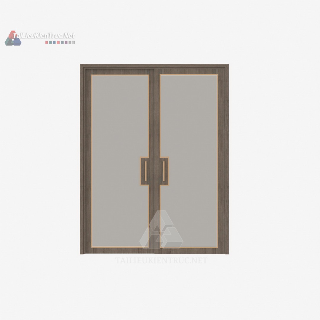 081 Mô Hình SketchUp Cửa Đôi Hiện Đại Với Ô Kính Lớn & Tay Nắm Độc Đáo