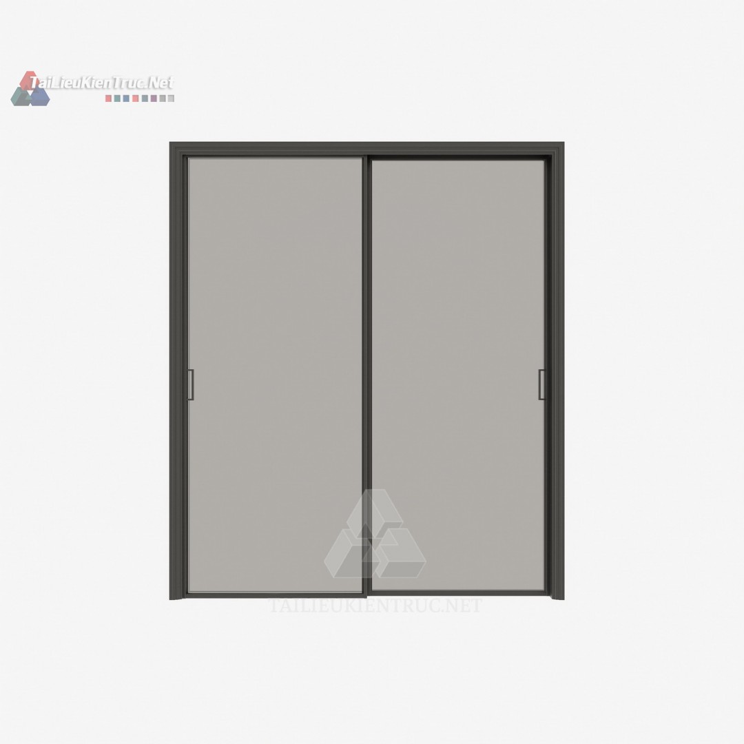 082 Mô Hình SketchUp Cửa Trượt Đôi Hiện Đại Khung Kim Loại & Kính Mờ