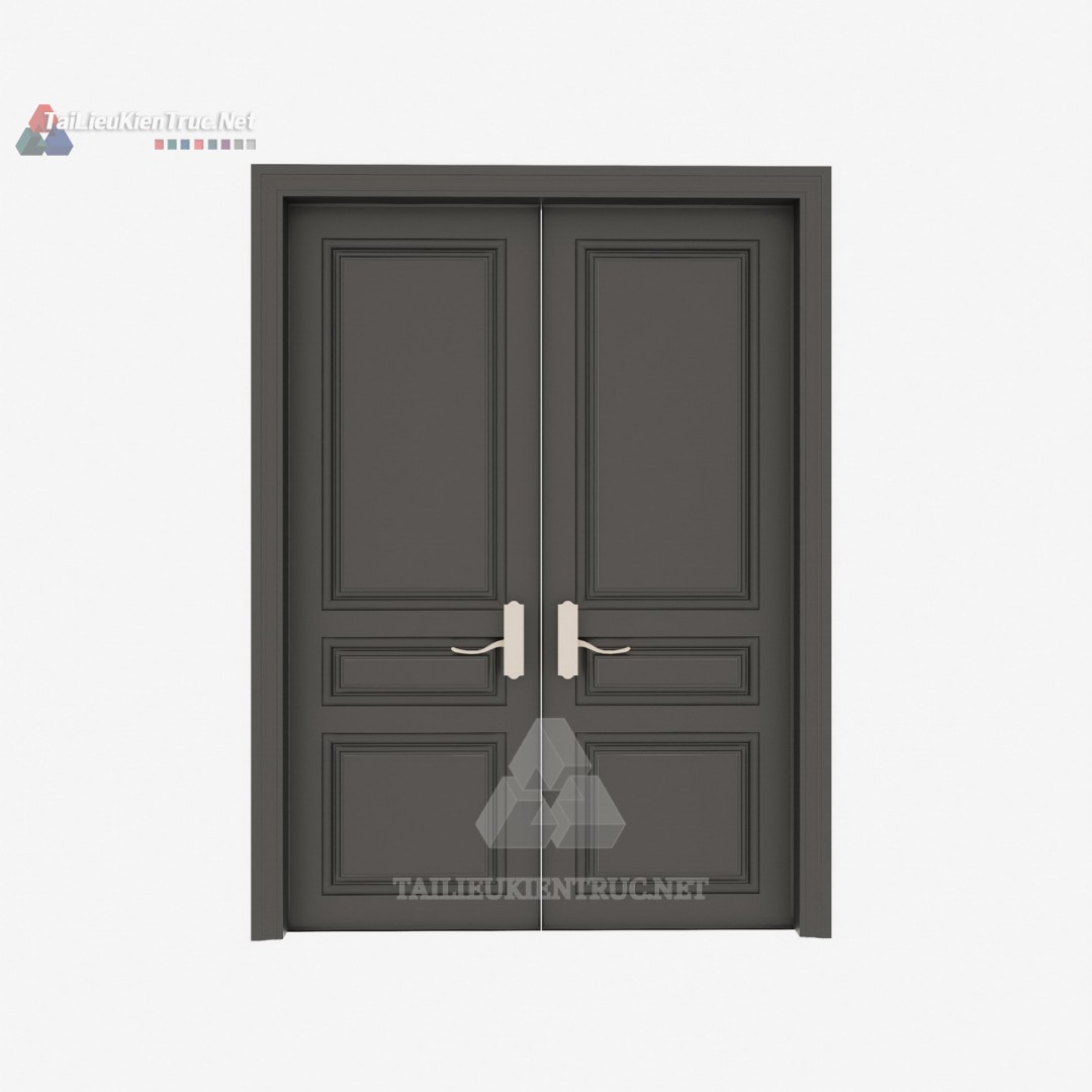 085 Mô Hình SketchUp Cửa Đôi Tân Cổ Điển Với Phào Chỉ Đối Xứng & Tay Nắm Độc Đáo