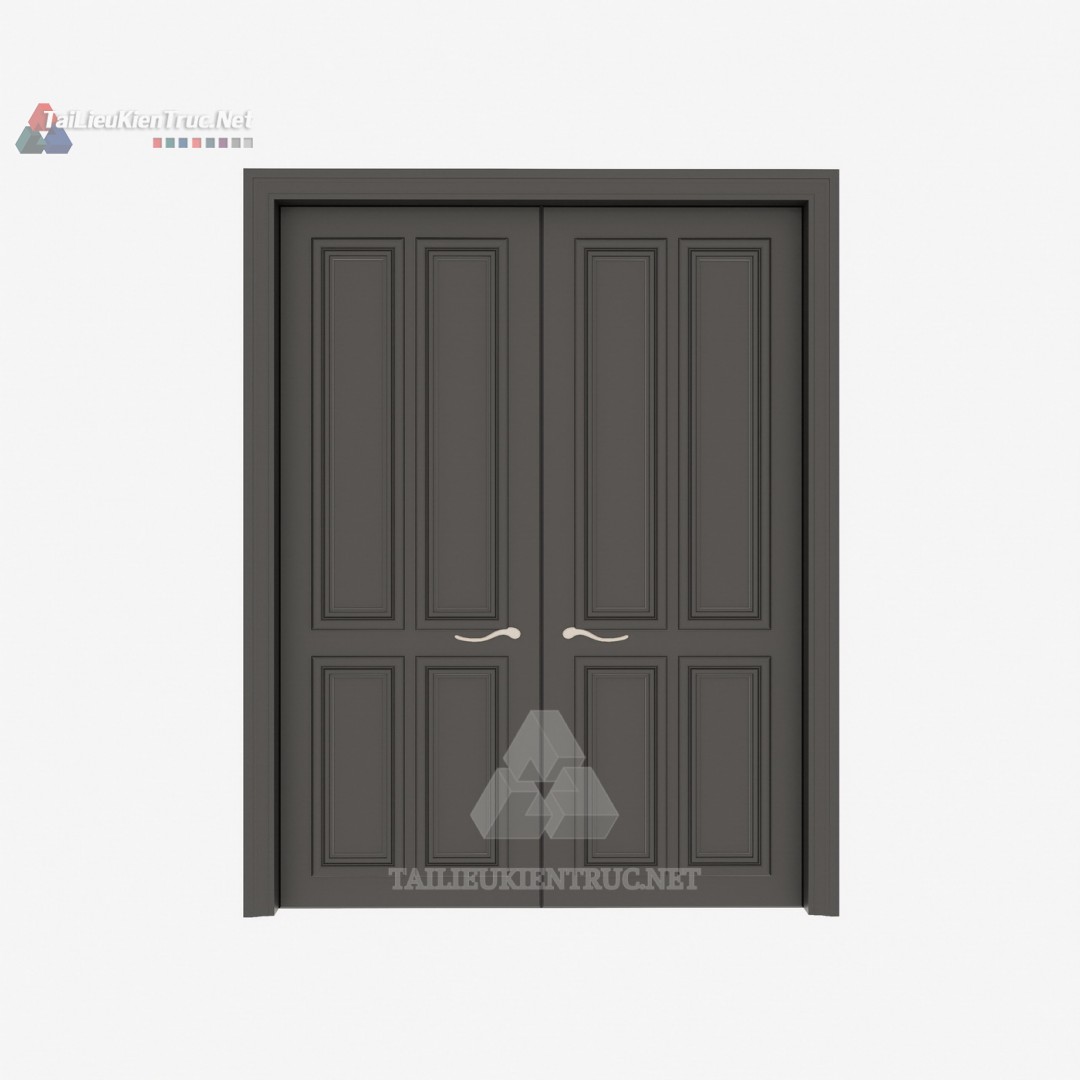 086 Mô Hình SketchUp Cửa Đôi Tân Cổ Điển Với Phào Chỉ Đối Xứng & Tay Nắm Cong Thanh Lịch