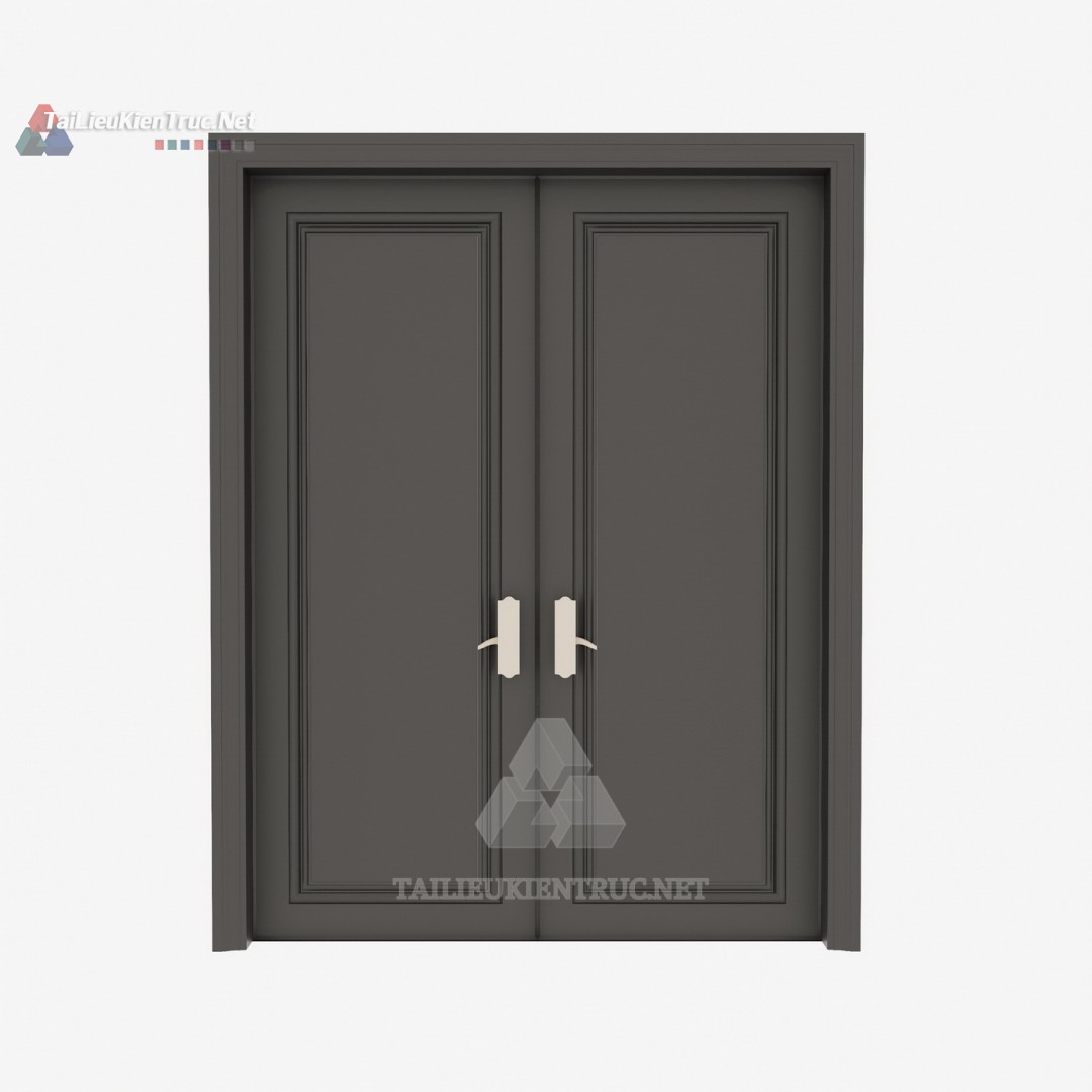 087 Mô Hình SketchUp Cửa Đôi Tân Cổ Điển Với Phào Chỉ Kép & Tay Nắm Độc Đáo