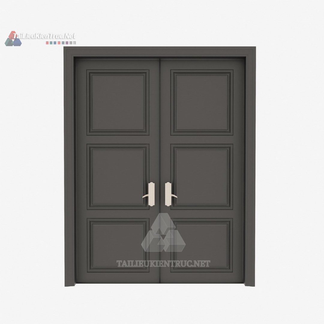 088 Mô Hình SketchUp Cửa Đôi Tân Cổ Điển Với Pano Đối Xứng & Tay Nắm Độc Đáo
